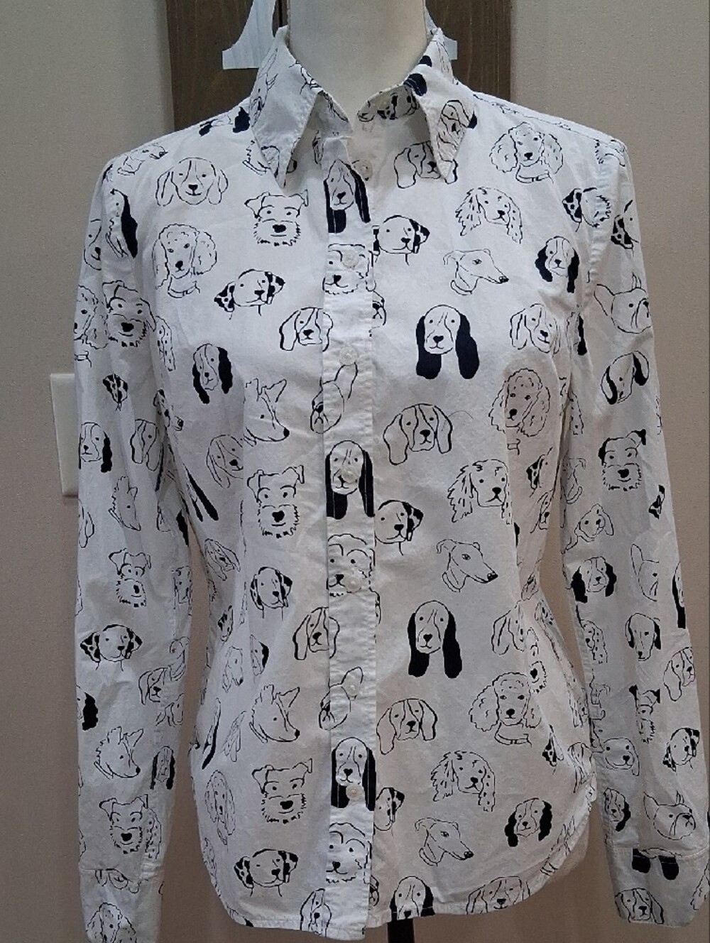 Boden Sienna Cotton Button Front Shirt With Allover Dog Breed Print Size 6R - Picture 3 of 9